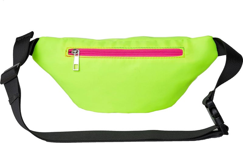 FOLGOS Three Pockets Neon Retro 80s Fanny Pack for Women Men Travel Festival Theme Party Vintage Rave Accessories Plus Size Belt Bag Neon Green - Image 4